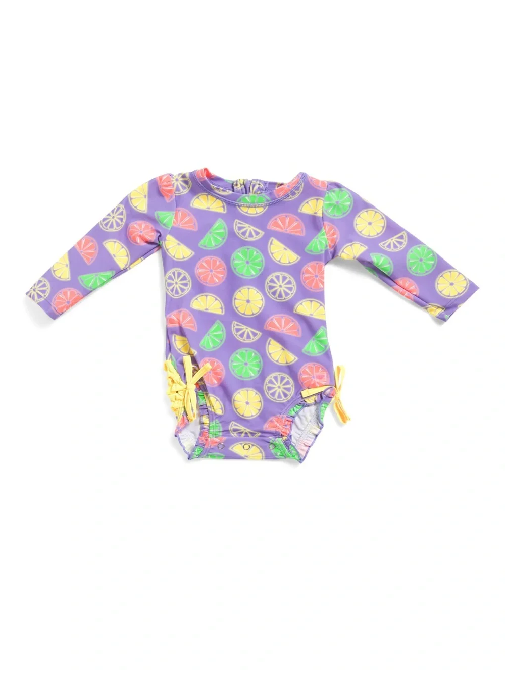 RUFFLEBUTTS Infant Girls Neon Citrus Long Sleeve One-Piece Swimsuit